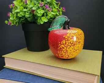 Glass Bohemia Handblown Art Glass Apple - Speckled Glass Paperweight - Made in Czech Republic