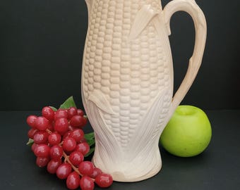 Antique James Ellis and Son Corncob Pitcher/circa 1870 Moulded Ceramic Jug/Victorian Kitchenware/Thanksgiving Tableware/Made in England
