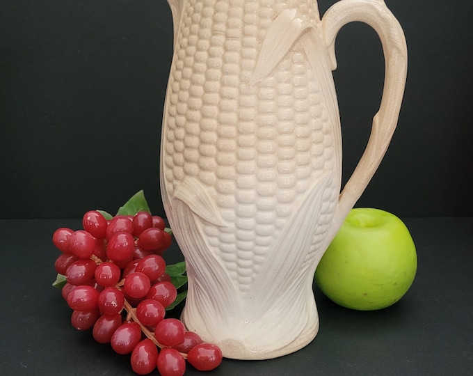 Featured listing image: Antique James Ellis and Son Moulded Ceramic Corncob Pitcher Circa 1870 - Victorian Kitchenware - Thanksgiving Tableware - Made in England