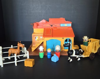 Fisher Price Play Family Western Town #934 - Vintage 1980s - Wild West Playset - Collectible Toy - Horses, Corral, Stagecoach - Made in USA