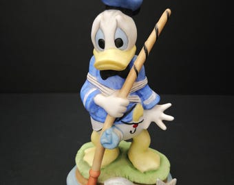 Bisque Porcelain Donald Duck Figurine - Vintage Donald Fishing Mishap - Disney Collectible - Made in Taiwan