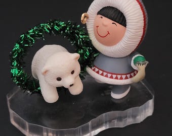 1994 vintage Frosty Friends Hallmark Keepsake Collector's ornament series/Inuit, Eskimo (npc)/Polar Bear Cub/Made in China