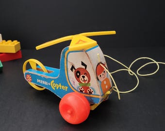 Vintage Fisher Price #448 Helicopter Pull Toy/Classic Toddler Toy/Collectible/Childhood Memories/Nostalgia/Made in USA