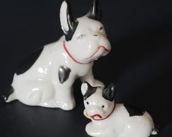 Boston Terrier and Pup/Vintage Porcelain Kitsch/1950s/Made in Japan