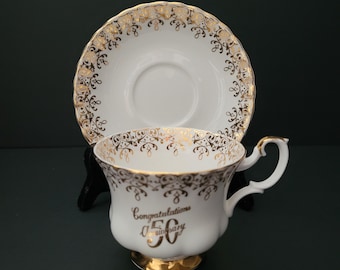 50th Anniversary Teacup and Saucer from Royal Albert China - Celebrations Collection - Montrose Shape - Made in England