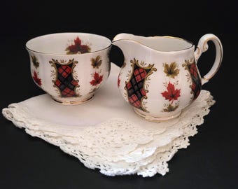 Royal Adderley Maple Leaf Tartan Cream and Sugar/Ridgway Potteries Ltd/Mid-Century/1960s/Canadiana/Patriotic/Made in England