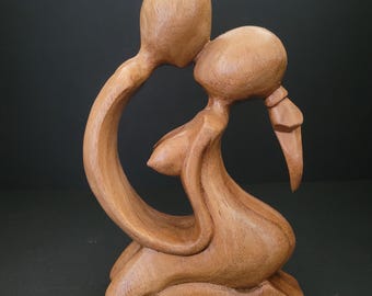 Hand-carved Wooden Sculpture of Intimate Couple/Kissing Lovers/Nude Figures/Man and Woman/Bookshelf Decor/Young Love