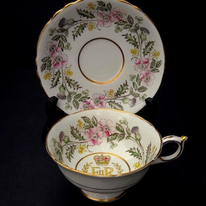 Paragon Double Warrant Teacup and Saucer Commemorating Queen Elizabeth II&#39;s Coronation/1953/Queen&#39;s Cypher EIIR/Made in England