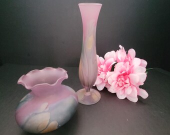 Rueven Glass Bud Vases/Canadian Art Glass/1980s Nouveau Art Glass Company/Persian Technique Hand-Painted/Gift for Her/Made in Canada