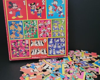 Vintage Disney Counting Puzzle/Waddington's 40 Pieces/1983/Disney Fan/Gift for Collector/Memorabilia/Favorite Characters/Made in England