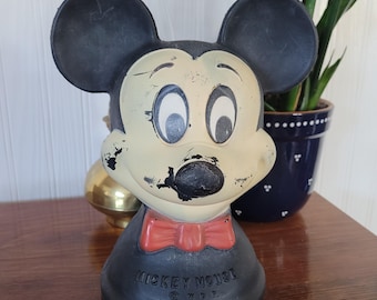 Vintage Mickey Mouse Blow Mold Coin Bank/1960's Walt Disney Productions and Reliable Toy Company/Disneyana/Gift for Collector/Made in Canada