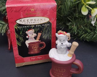 Hallmark Keepsake Ornament 1997 "Dad"/Sculpted by Bob Siedler/Mouse in Shaving Cup/Soap Beard Santa Mouse/Gift for Him/Made in Thailand