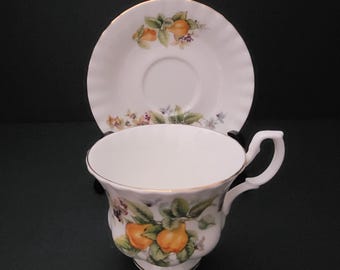 Vintage Royal Albert Teacup and Saucer -  Pears and Black Currants - Montrose Style - Made in England