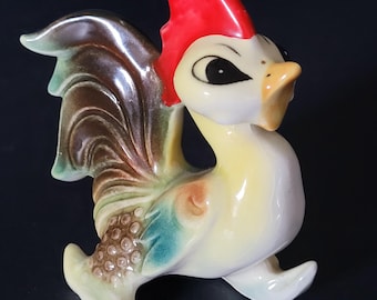 Vintage Kitsch Porcelain Rooster Figurine from the 50s/60s, Made in Japan