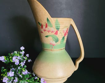 Art Deco Era Ware Jug/Crown Devon Pottery Shape E27/Biscuitware (Bisque) Pitcher/Circa 1930s/Stokes on Trent/Water Ewer/Made in England