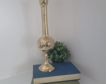 Intricately Engraved Brass Vase/Beautiful Botanical Themed Tall Vase/Elegant Decor Piece/Unique Shape/All Occasion Gift/Made in India