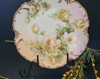 Royal Munich Hand-Painted Matte Finish Decorative Plate/Z. S. and Co Bavaria/Gold Trim/Roses/Summer Time Floral/Made in Germany
