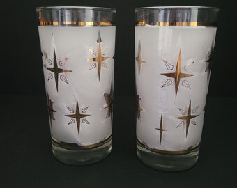 Vintage Dominion Atomic Starburst Tumblers/Frosted and Gold Barware/Pair of Mid-Century Glasses/Tumblers/Perfect Gift/Made in Canada