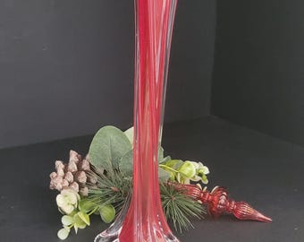 Vintage Translucent Over Red Art Glass Single Stem Vase/Brilliant Red/Bud Vase/Christmas Red/Seasonal Holiday Decor/Gift-Giving/Retro
