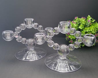 Vintage Imperial Candlewick Triple Light Candleholder/W J Hughes Cornflower Three Light Candelabra/Art Deco/1950s/Elegant Table/Made in USA