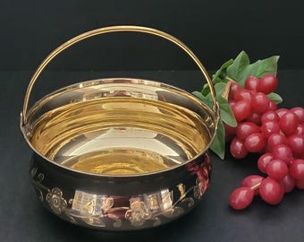 Etched Blackened Brass Basket/Delgif Engraved Bowl/Floral Motif/Candy Dish/Flower Arrangement/Made in India