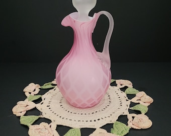 Vintage Pink Mother of Pearl Diamond Quilted Cruet with Stopper/Murano Art Glass/Delicate and Feminine/Gift for Her
