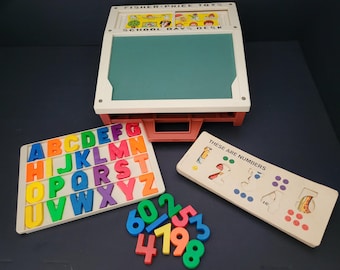 Vintage Fisher Price # 176 School Days Play Desk - Magnetic Letters and Numbers - Classic 70s Toy - Collectible - Made in USA