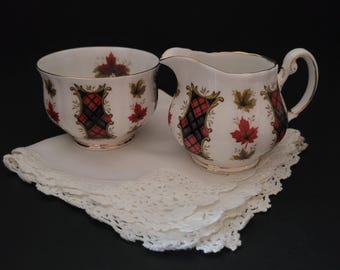 Royal Adderley Maple Leaf Tartan Cream and Sugar/Ridgway Potteries Ltd/Mid-Century/1960s/Canadiana/Patriotic/Made in England