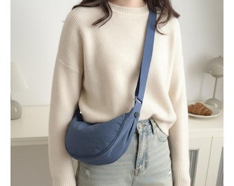 Women's Small Rounded Nylon Top Zip Crossbody Bag