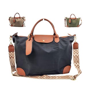 Women's Nylon Large Tote Crossbody Bag with Aztec Pattern Adjustable Shoulder Strap