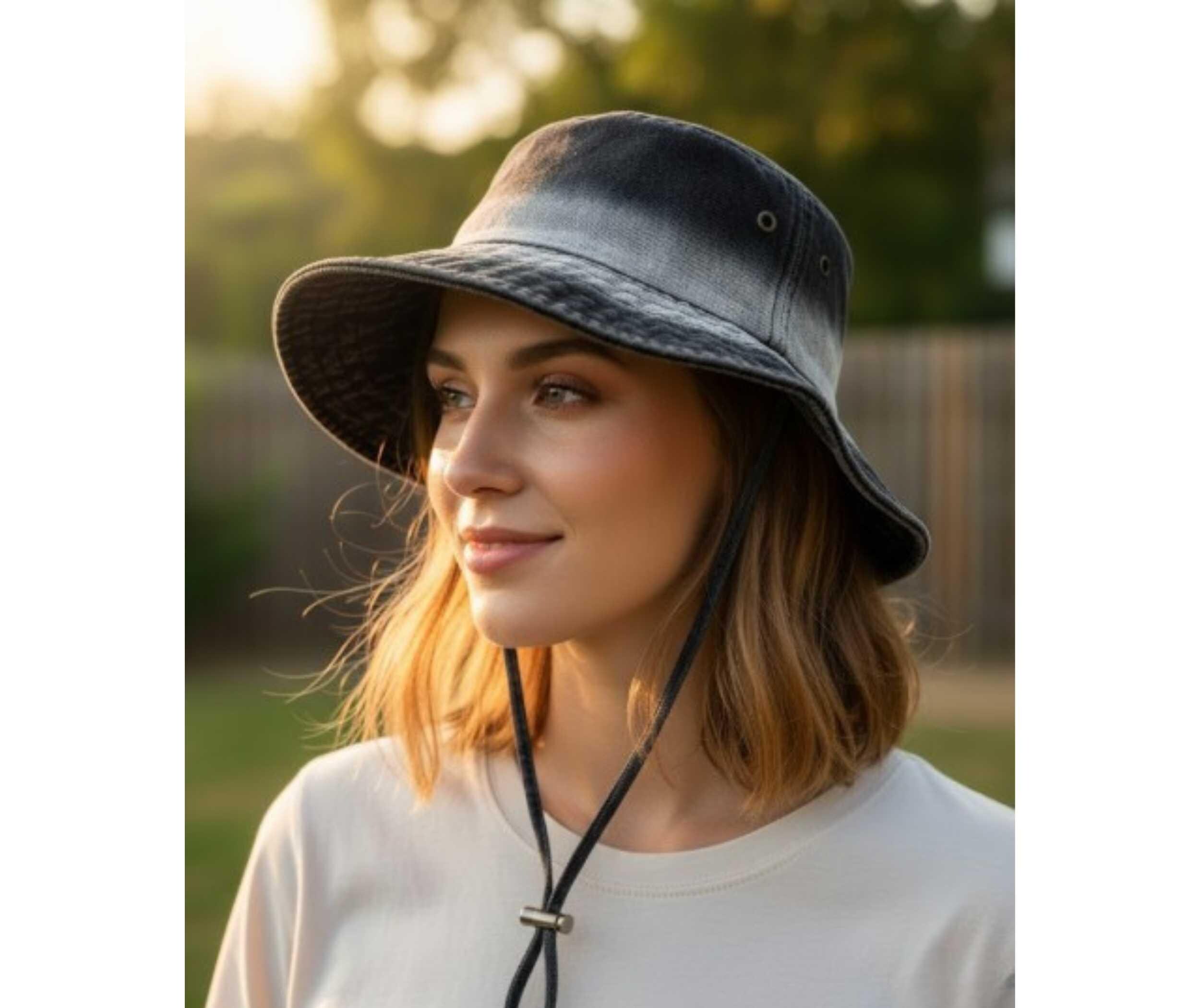 Two Tone Black Denim Bucket Hat Distressed denim bucket hat | The Market main image 4