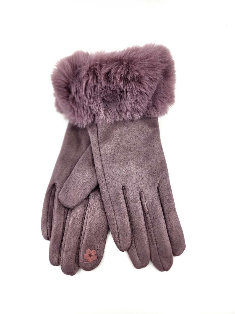 Women's Velvety Soft Winter Glove with Fur Trim Ash Violet