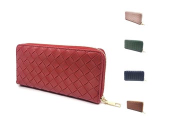 Women&#39;s Vegan Leather Woven Long Zip Around Wallet