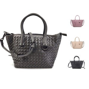 Women&#39;s Vegan Leather Double Handle Woven Small Crossbody Bag