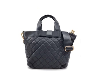 Women&#39;s Bow Detailed Nylon Quilted Medium Tote Crossbody Bag