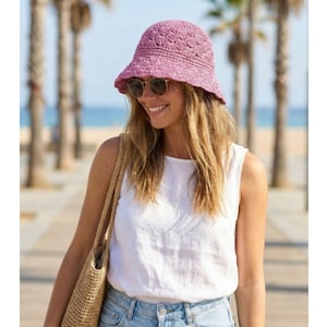 Women's Hand Crochet Clothe Straw Solid Color Bucket Hat