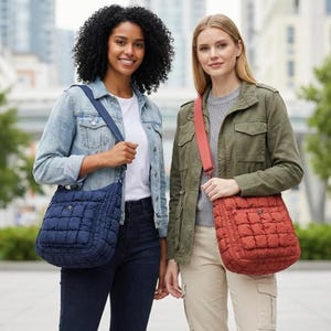 Medium Nylon Quilted Top Zip Shoulder Crossbody Bag