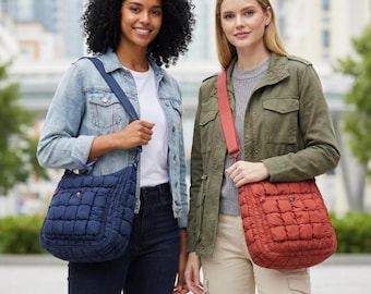 Medium Nylon Quilted Top Zip Shoulder Crossbody Bag