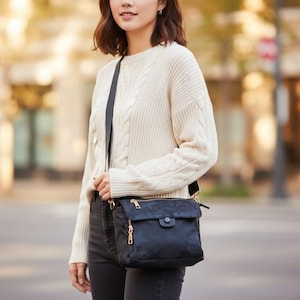 Women's Nylon Flap Top Zip Crossbody Bag