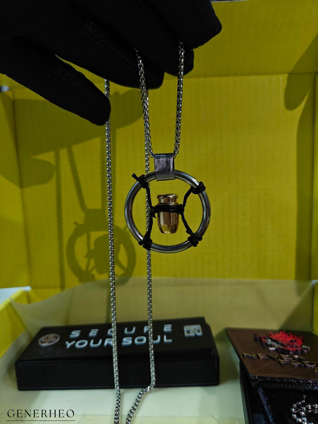 Cyberpunk 2077 V’s Bullet Necklace – Official No Future Pendant Charm With Chain, Brushed Nickel Replica #/2077