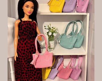 Handmade Miniature Faux Leather Doll Tote Bag, Fashion Doll Accessory