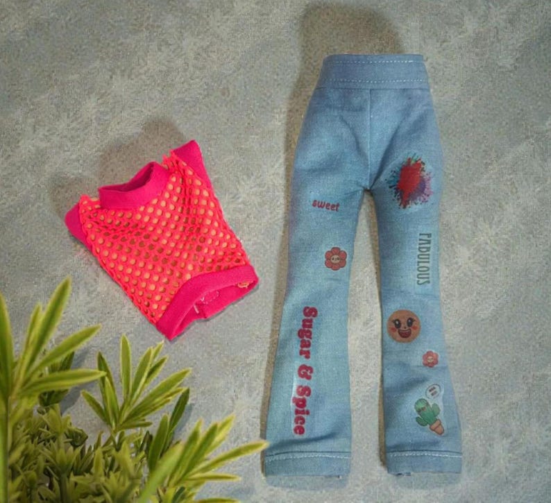 Conjuntos hechos a mano para muñecas, conjunto para muñeca fashionista, top de red y jeans imagen 3