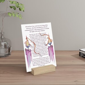 Portacandele per la benedizione dello Shabbat in inglese, dipinto ad acquerello