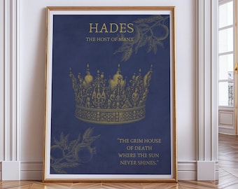 Póster de Hades / Arte mural de la mitología griega / Lámina de la Odisea de la Antigua Grecia / Decoración estilo Dark Academia / Regalo para amantes de los libros
