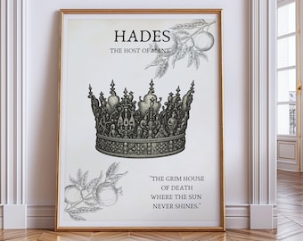 Póster de Hades / Arte mural de la mitología griega / Lámina de la Odisea de la Antigua Grecia / Decoración estilo Dark Academia / Regalo para amantes de los libros