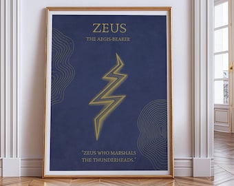 Póster de Zeus / Arte mural de la mitología griega / Lámina de la Odisea de la Antigua Grecia / Decoración estilo Dark Academia / Regalo para amantes de los libros