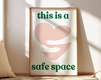 Póster de espacio seguro, arte de salud mental, decoración de consultorio de terapia