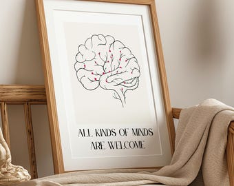 Lámina artística "Todas las mentes son bienvenidas", decoración para consultorio de terapeuta (descarga digital)