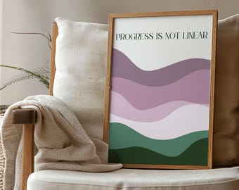 Póster "El progreso no es lineal", arte de salud mental, decoración de consultorios de terapeutas