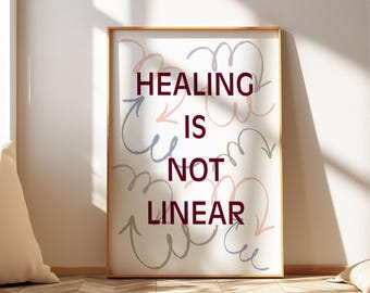 Póster "La curación no es lineal", arte de concientización sobre la salud mental, decoración para consultorios de terapeutas